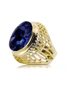 14K жълто злато Сапфир Пръстен Винтидж стил vrc089y